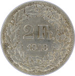 LaZooRo: Švica 2 Francs 1946 XF / UNC - srebro