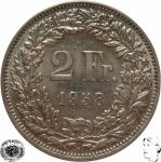 LaZooRo: Švica 2 Francs 1958 XF c - Srebro
