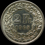 LaZooRo: Švica 2 Francs 1965 Specimen - Srebro