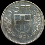 LaZooRo: Švica 5 Francs 1932 XF - srebro