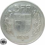 LaZooRo: Švica 5 Francs 1935 VF/XF b - Srebro