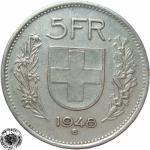 LaZooRo: Švica 5 Francs 1948 VF/XF a - Srebro