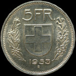 LaZooRo: Švica 5 Francs 1953 XF/UNC Specimen - Srebro