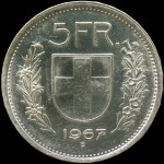 LaZooRo: Švica 5 Francs 1967 Specimen - Srebro