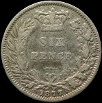 LaZooRo: Velika Britanija 6 Pence 1877 VF - srebro