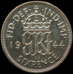 LaZooRo: Velika Britanija 6 Pence 1944 PROOF zelo redek - Srebro