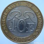 LaZooRo: Monako 10 Francs 1989 XF/UNC redkejši