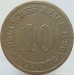 LaZooRo: Nemčija 10 Pfennig 1896 G VF/XF 'key date'