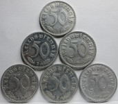 NEMČIJA 3. Reich 6x 50 Reichspfennig 1940 1941 VF XF Aluminij #A91
