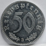 NEMČIJA 3rd Reich 50 Reichspfennig 1940 B Dunaj aUNC Aluminij #A86