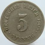LaZooRo: Nemčija 5 Pfennig 1908 J XF