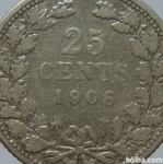 LaZooRo: Nizozemska 25 Cents 1906 VF - Srebro