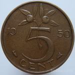 LaZooRo: Nizozemska 5 Cents 1950 XF