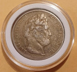 Numizmatika: srebrnik Francija 5 frankov, 1815 - 1848