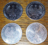 Spominski srebrniki 10 DM 1972 D, F, G, J, OLYMPIADE IN MÜNCHEN