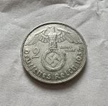 1937 D SREBRNIK Nemčija nacizem 2 Reichsmark Reich nazi UNC (otaku)ss