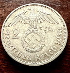 1939 F SREBRNIK Nemčija nacizem 2 Reichsmark 3. Reich nazi (otaku)