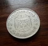 1935 D SREBRNIK Nemčija nacizem 5 Reichsmark 3. Reich nazi (otaku)