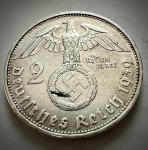 1939 G SREBRNIK Nemčija nacizem 2 Reichsmark 3. Reich nazi (otaku)