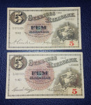 Švedska 5 kron 1942 in 1943 VF
