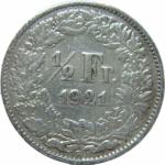 LaZooRo: Švica 1/2 Franc 1921 VF - Srebro