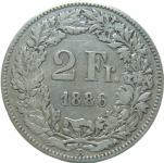 LaZooRo: Švica 2 Francs 1886 VF/XF c - Srebro