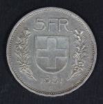 Švica 5 Francs 1931 - srebrnik - VF