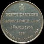 LaZooRo: Švica 5 Francs 1939 Zurich Specimen PROOF mat - Srebro