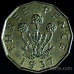 LaZooRo: Velika Britanija 3 Pence 1937 UNC a