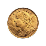 Zlatnik 20 Francs "VRENELI" 21K 900/1000; masa=6.45g
