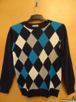 pulover H&M, velikost 12-14 let, 158-164 cm, z rombi, moder