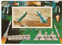 ZNAMKA raketi USSR in USA-velika z astronavti