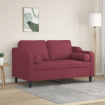 vidaXL Kavč dvosed z blazinami vinsko rdeč 120 cm blago