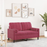 vidaXL Kavč dvosed z blazinami vinsko rdeč 120 cm žamet