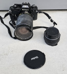 Nikon EM z dvema objektivoma 35mm Vivitar 28-200mm LENS SERIES E 50mm