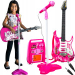 Otroški set LED električne kitare mikrofona in ojačevalca MP3 roza