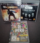 3x PS3 glasbene igre RAPSTAR (+ mikrofon), TAKE THAT Singstar, DJ HERO