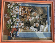 Gobelin 3 mačke muce in marjetice 41x51 cm