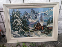 Gobelin v lepem širokem debelem okvirju s steklom 77 x 58 cm