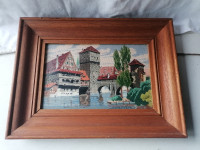 Gobelin v lesenem debelem okvirju s steklom 40 x 30 cm