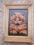 Gobelin v širokem debelem okvirju s steklom 21 x 27 cm