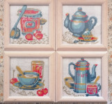 Gobelini v okvirju s steklom 17,5 x 17,5 cm 4 kosi.