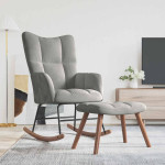 vidaXL Gugalni stol s stolčkom svetlo siv žamet