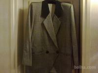 eleganten hlačni kostim, škotski karo v sivi barvi