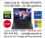 Lenovo Legion 7 16IRX9 – NORA AKCIJA z i9, 24GB RAM, RTX 4070 in 3.2k!