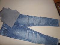 Jeans hlače (modne, raztegljive) + podarim majico, št. 152/158