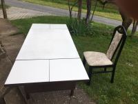Lesena miza 120x80 (200x80) in 6 masivnih tapeciranih stolov