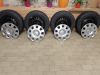 Jeklena Platišča 15'' luknje 5 + gume + pokrovi + stojalo za gume