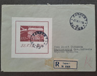 Jugoslavija 1952 – priporočeno pismo poslano v Nemčijo, blok ZEFIZ