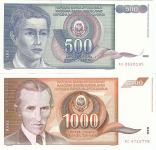 BANK.500"AB,AT",1000 "AB,AH,AC"DINARA P106,P107 (JUGOSLAVIJA) 1990.UNC